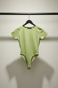 Attire Hub Women's Lime Green Ribbed Short Sleeve Bodysuit