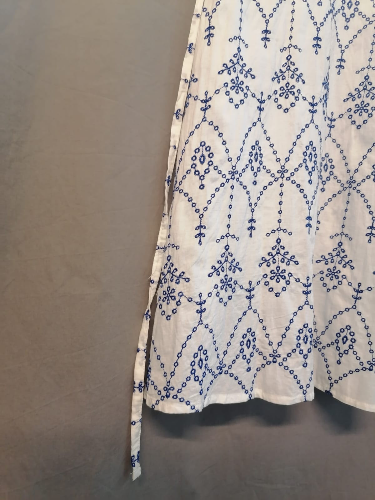 Zudio White & Blue Embroidered Cotton Wrap Dress