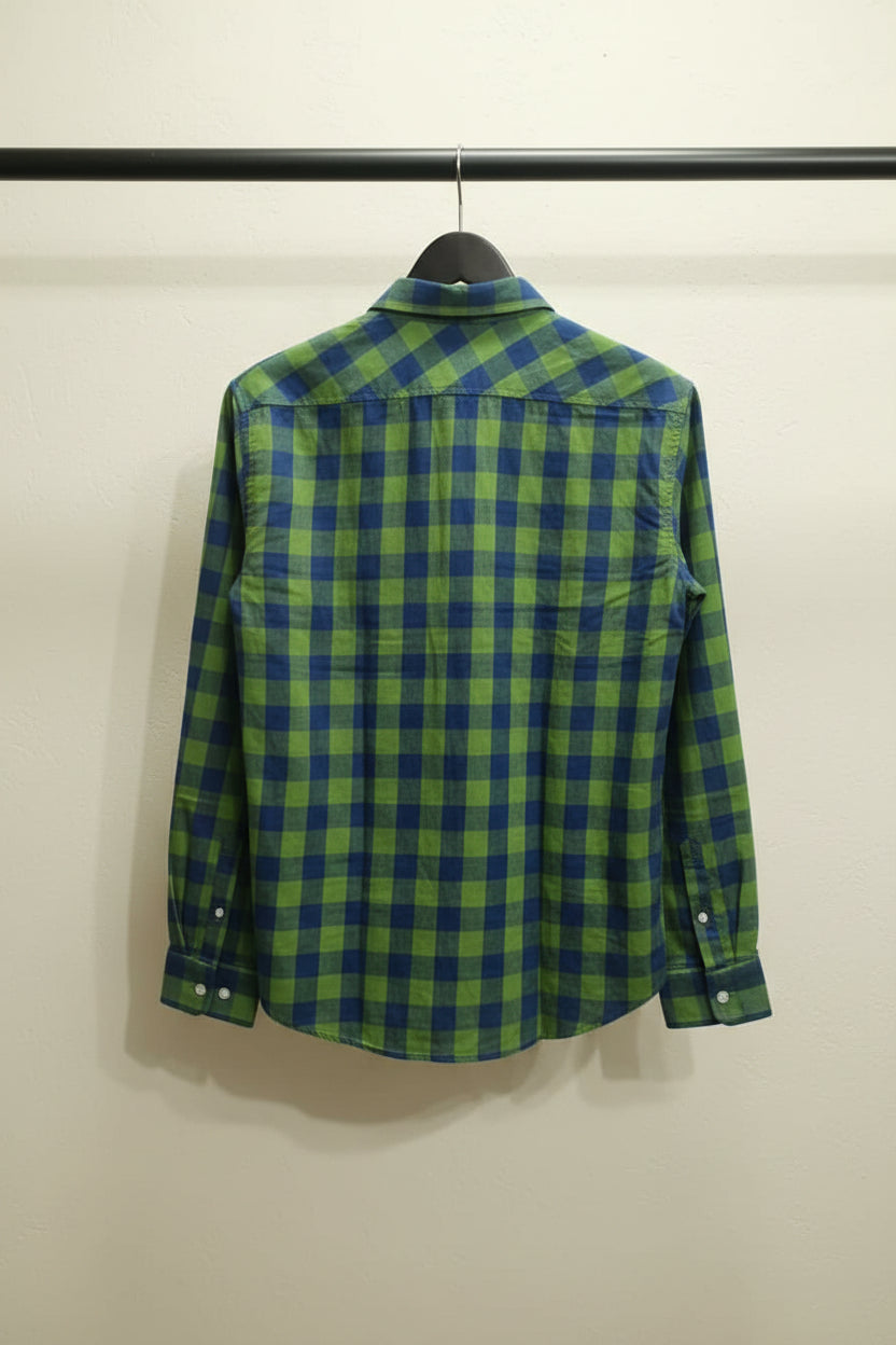 MARK ME Men's Green & Blue Plaid Slim Fit Casual Shirt