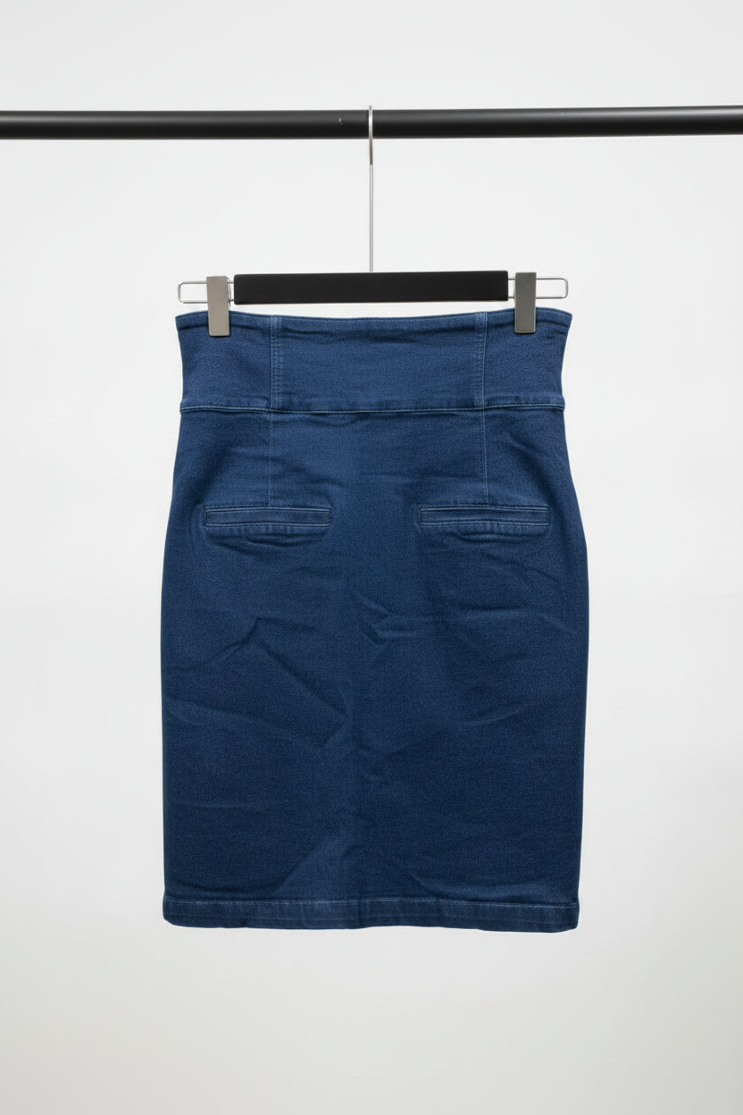 Women's Dark Blue High-Waisted Denim Midi Skirt