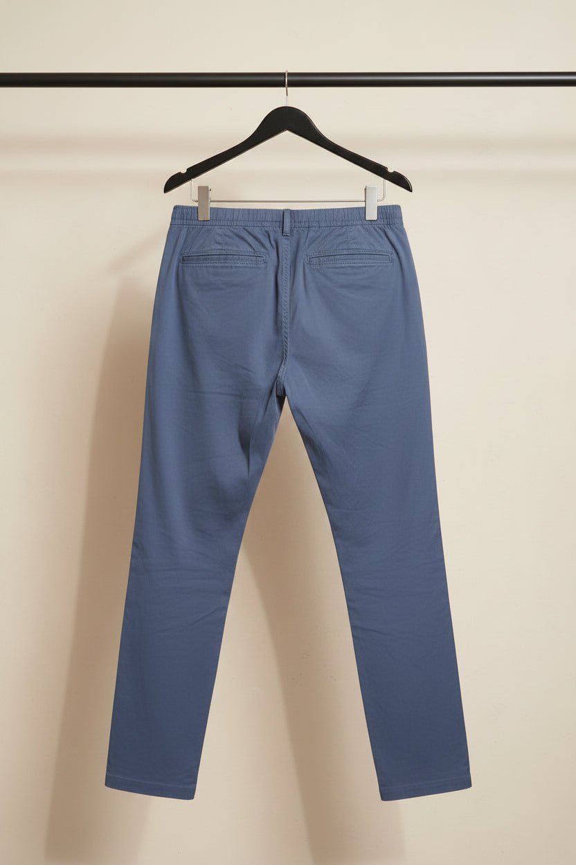 Men's Navy Blue Elastic Waist Straight Leg Trousers