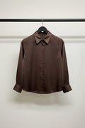 Brown Satin Collared Shirt with Pink Buttons