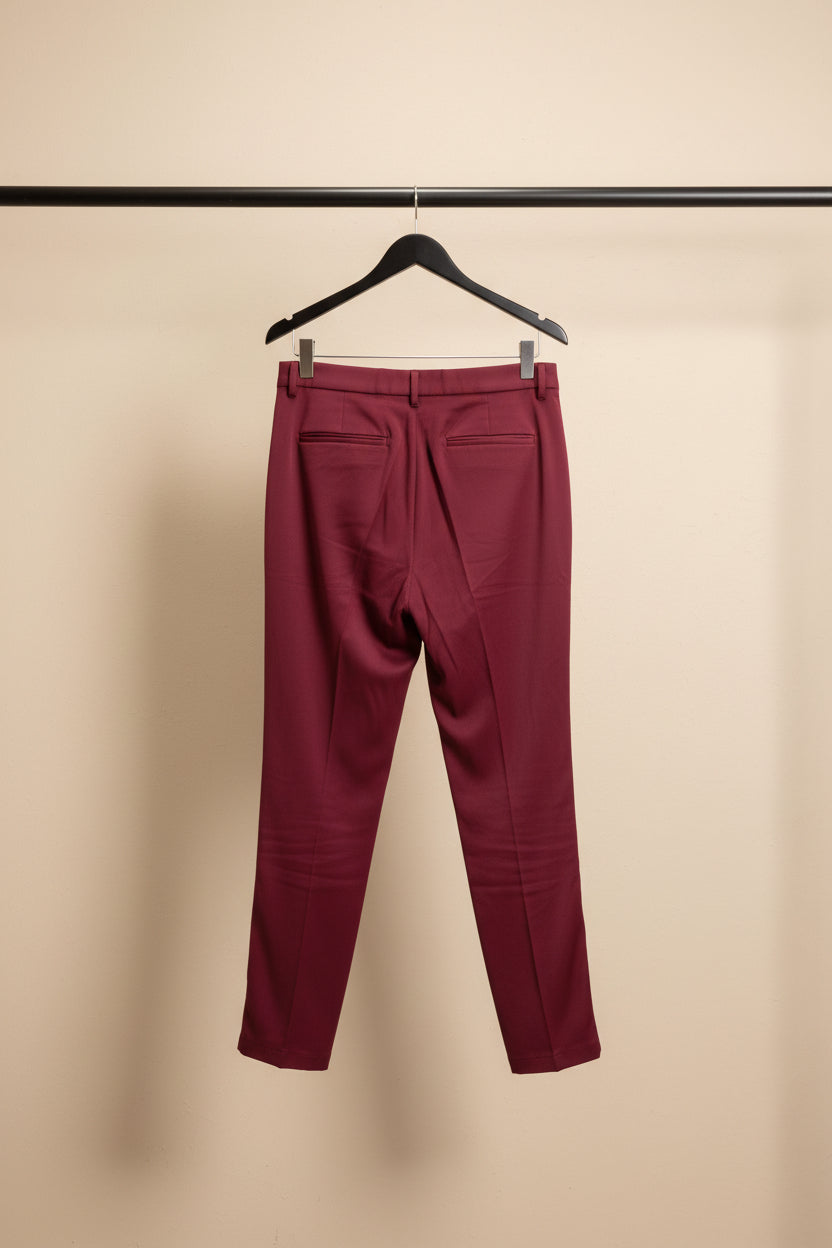 BlueWay Women's Maroon Pleated Tailored Trousers with Belt