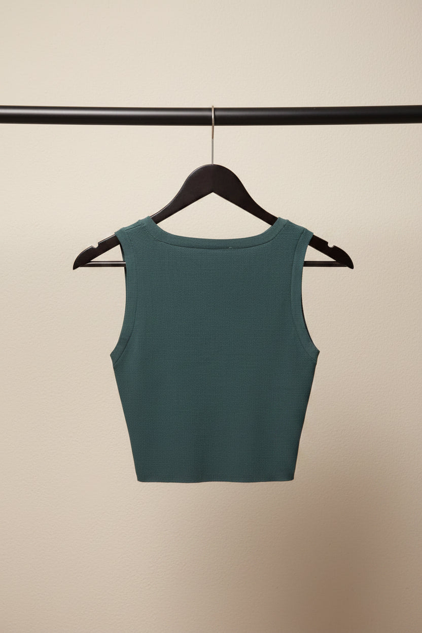 Women's Green Ribbed Knit Sleeveless Crop Top