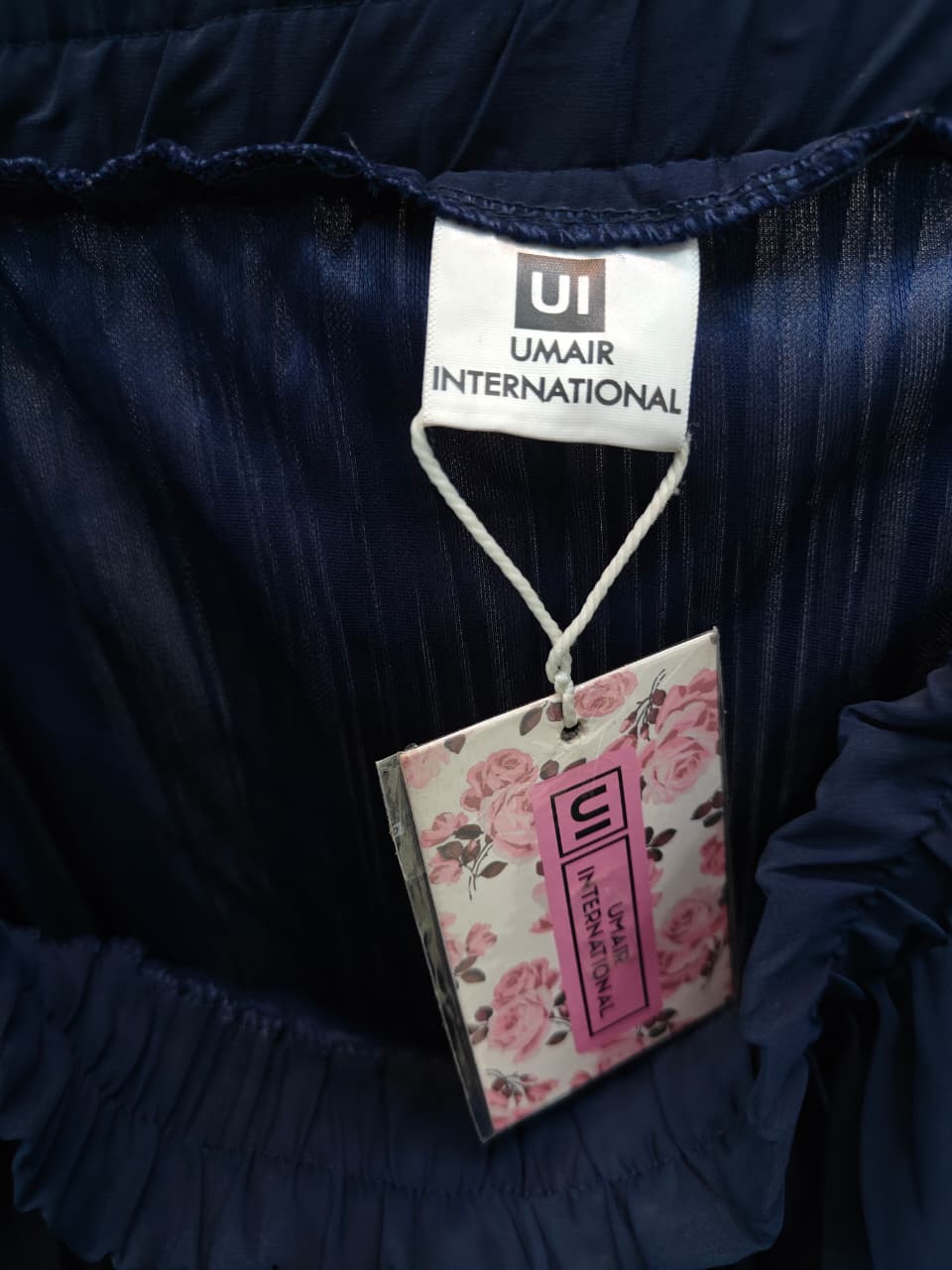 UMAIR INTERNATIONAL Navy Blue Pleated Midi Skirt
