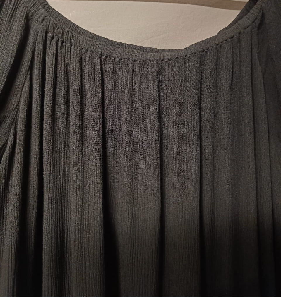 M&S Collection Black Crinkled Midi Dress with 3/4 Sleeves