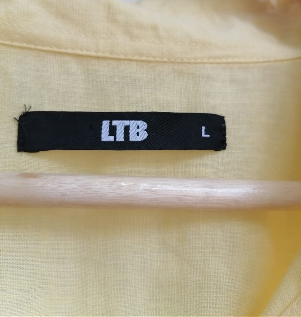 LTB Women's Yellow Linen Blend Long Sleeve Button-Up Shirt