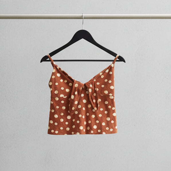 Forever 21 Women's Rust Polka Dot Tie-Front Crop Top