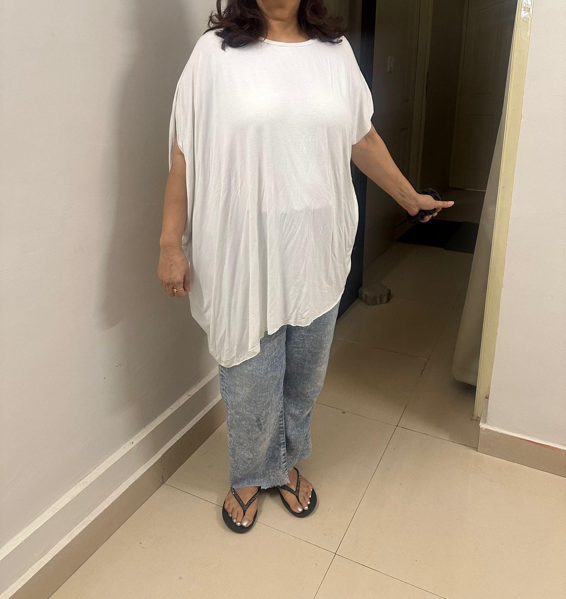 Women's White Loose Fit Dolman Sleeve Tunic Top