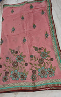 Women's Pink Embroidered Chiffon Saree with Sequin Work
