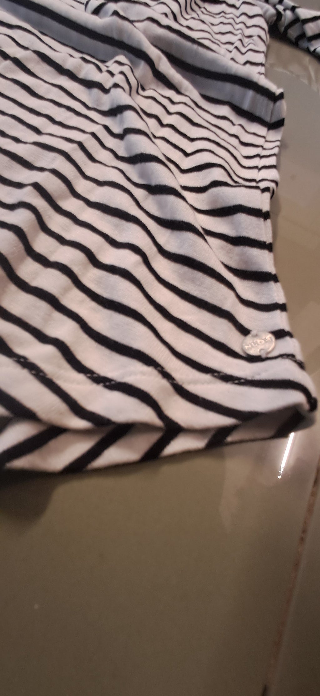 Women's Black and White Striped Cold Shoulder Top by NUON