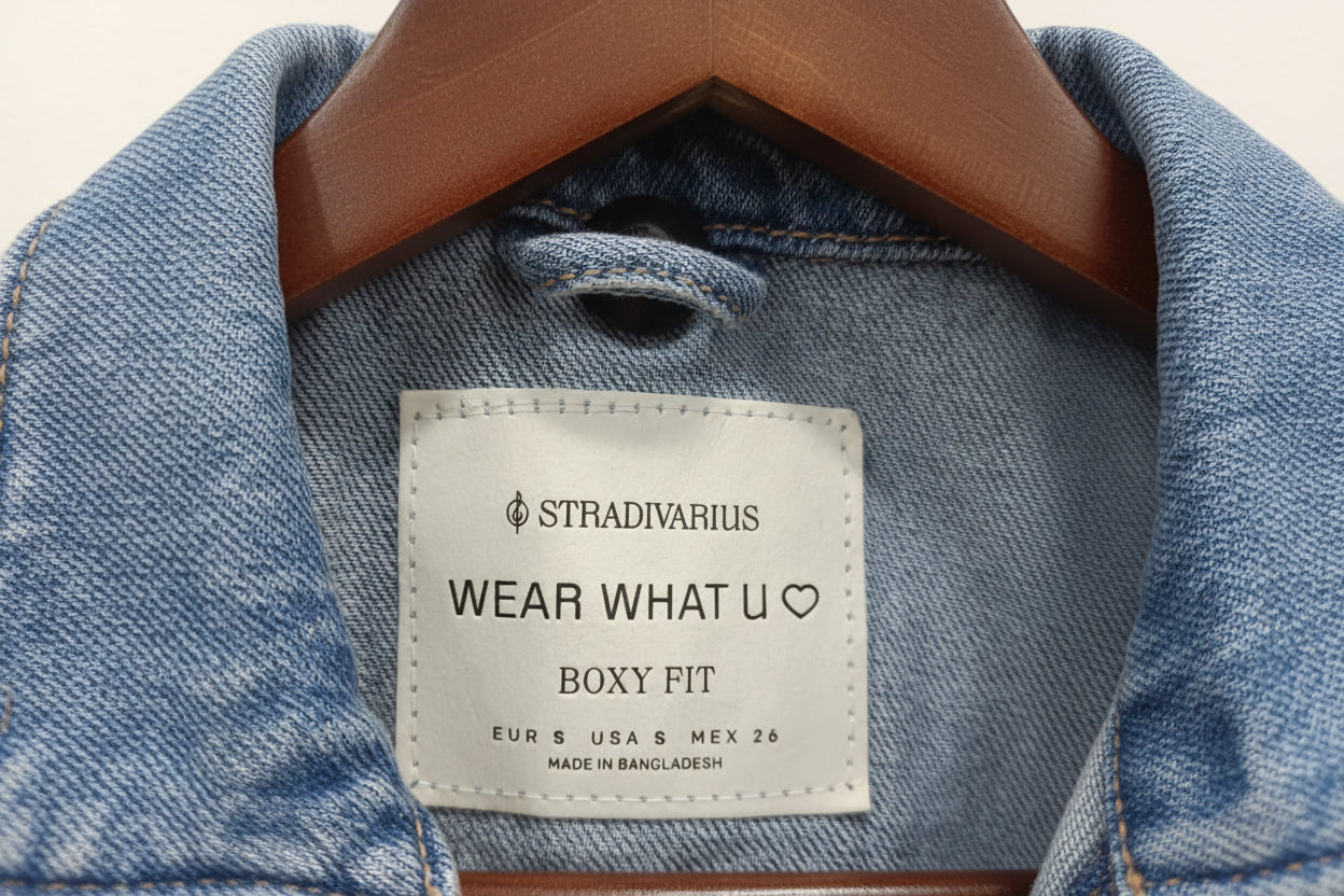 Stradivarius Women's Blue Distressed Boxy Fit Denim Jacket