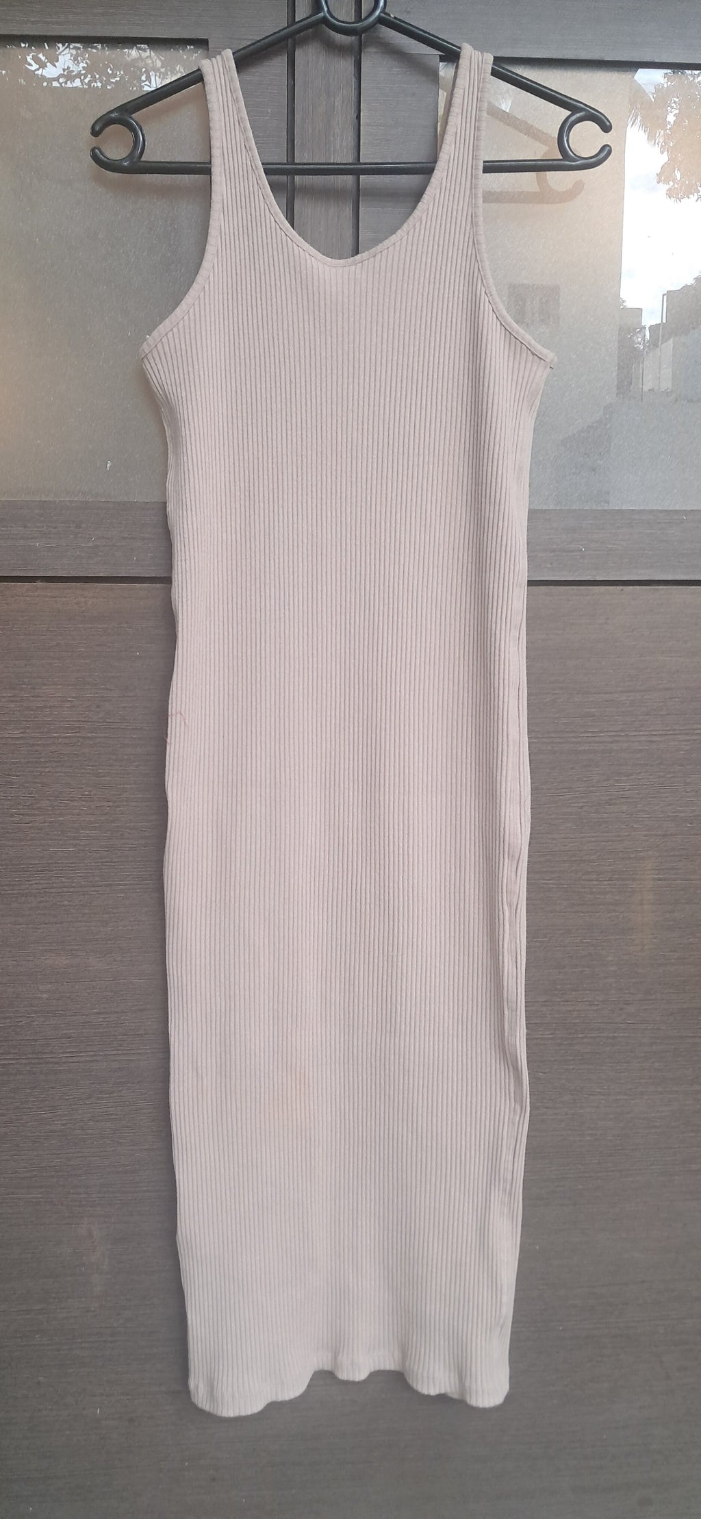 H&M Women's Beige Ribbed Bodycon Long Dress