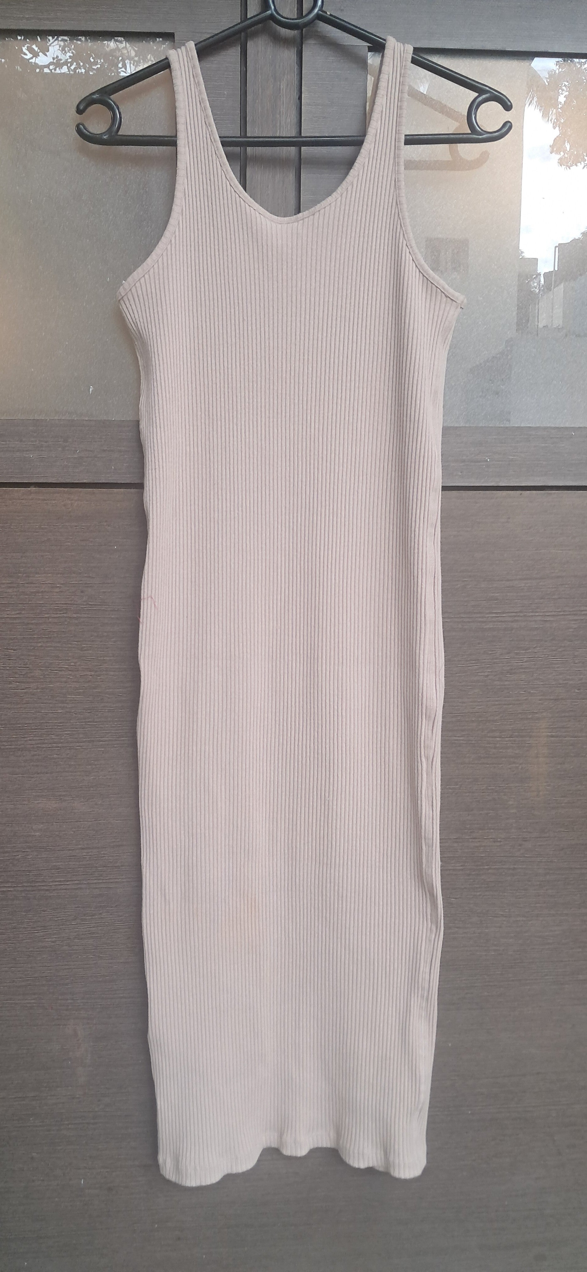 H&M Women's Beige Ribbed Bodycon Long Dress