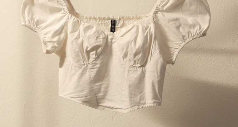 DIVIDED H&M Women's White Smocked Crop Top with Puff Sleeves