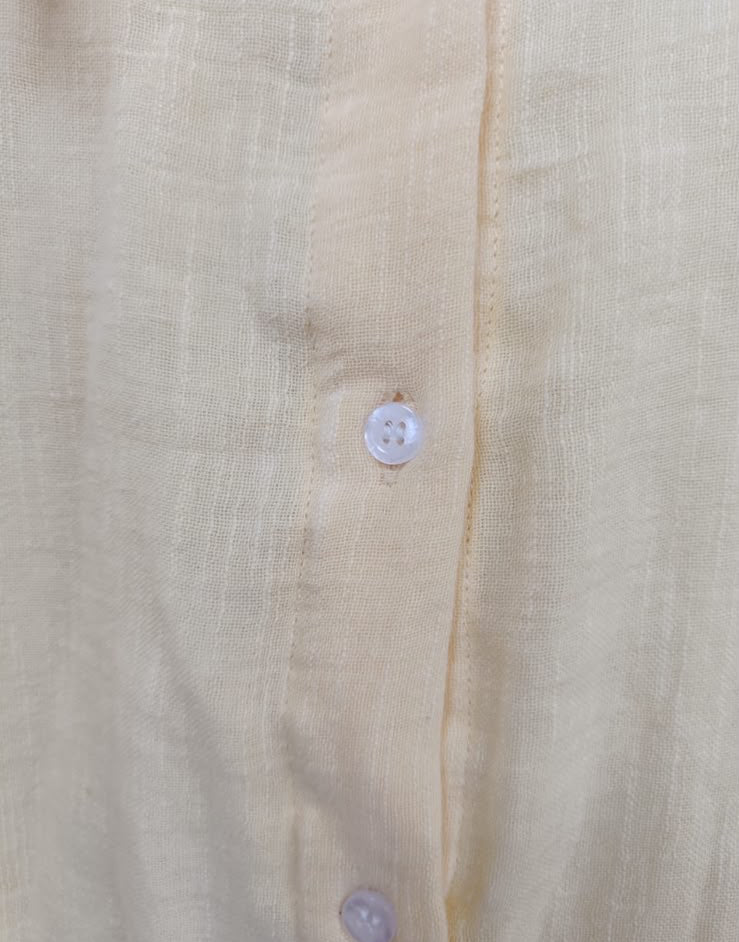 Women's Light Yellow Linen Blend Collared Button-Up Shirt