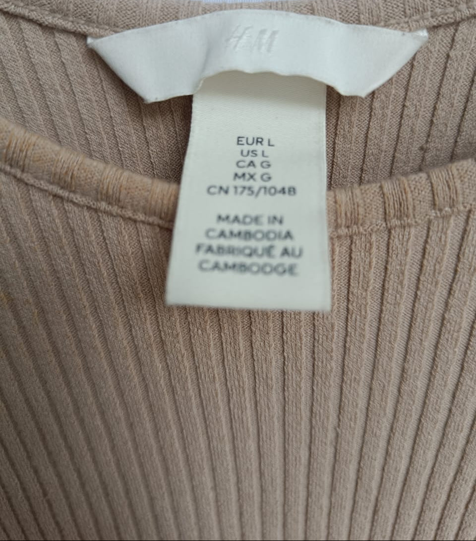 H&M Women's Beige Ribbed Knit Bodycon Midi Dress