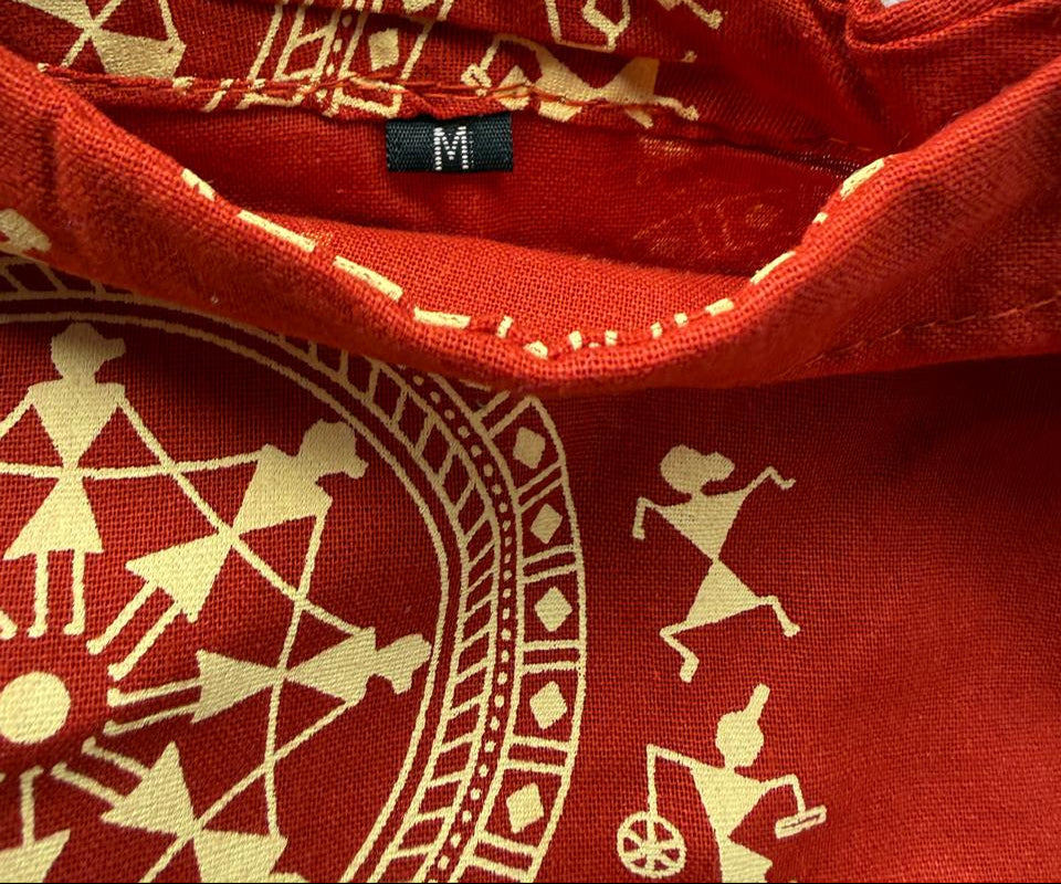 Women's Red Sleeveless Top with Ethnic Print