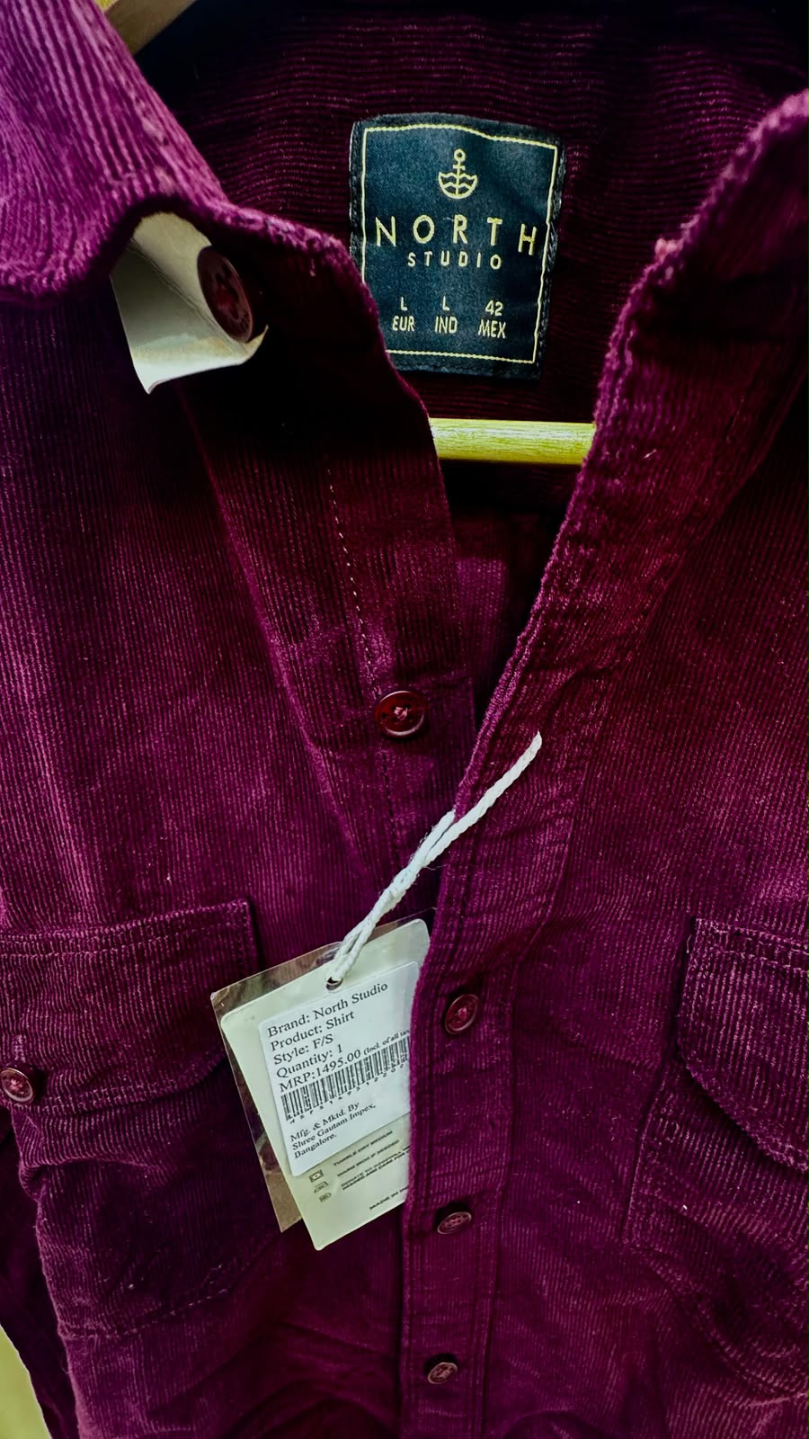 Men's Maroon Corduroy Full Sleeve Shirt