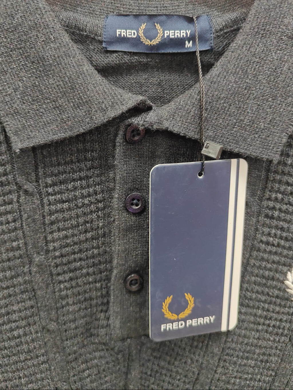 Fred Perry Men's Grey Cable Knit Polo Shirt