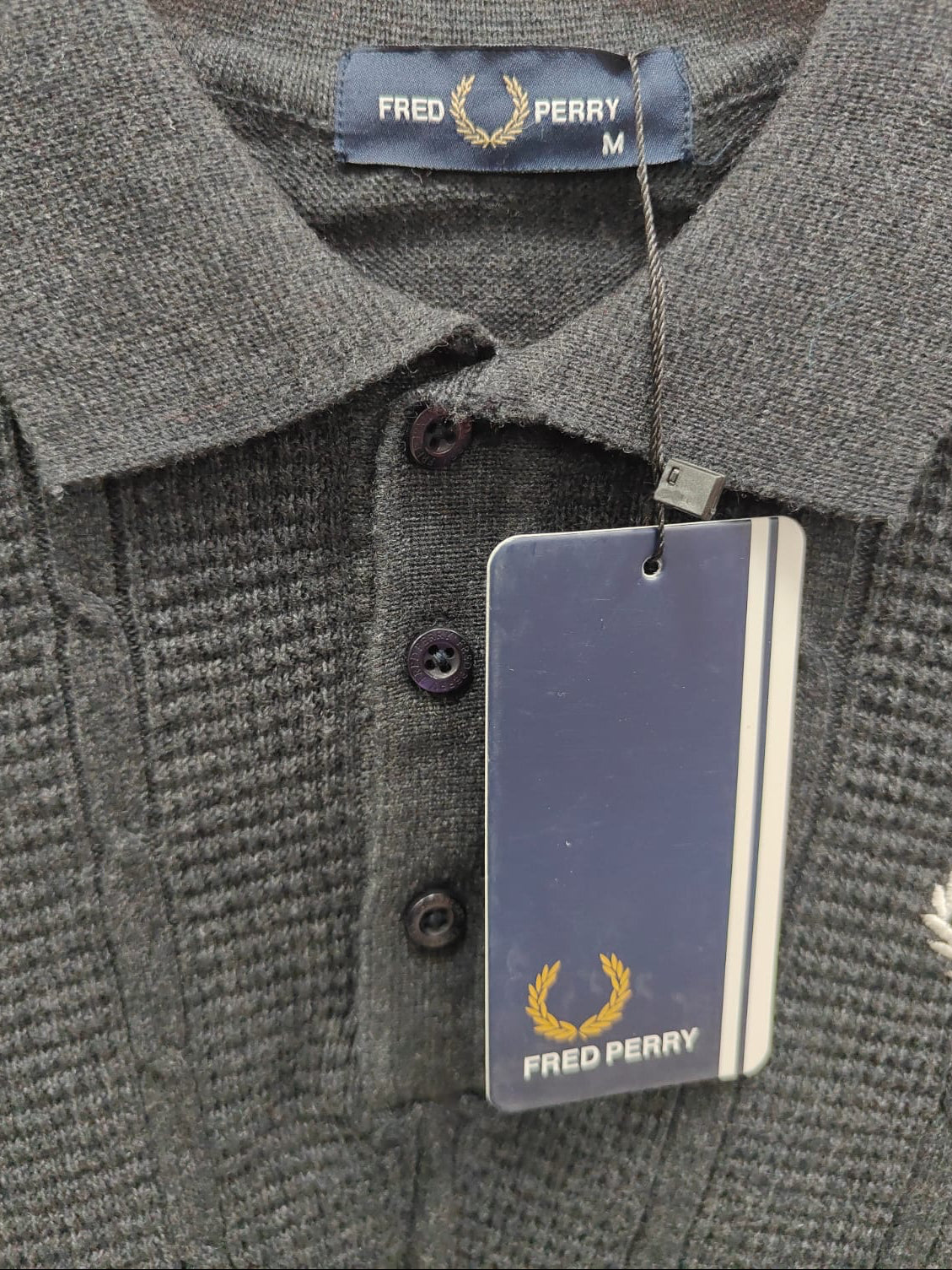 Fred Perry Men's Grey Cable Knit Polo Shirt