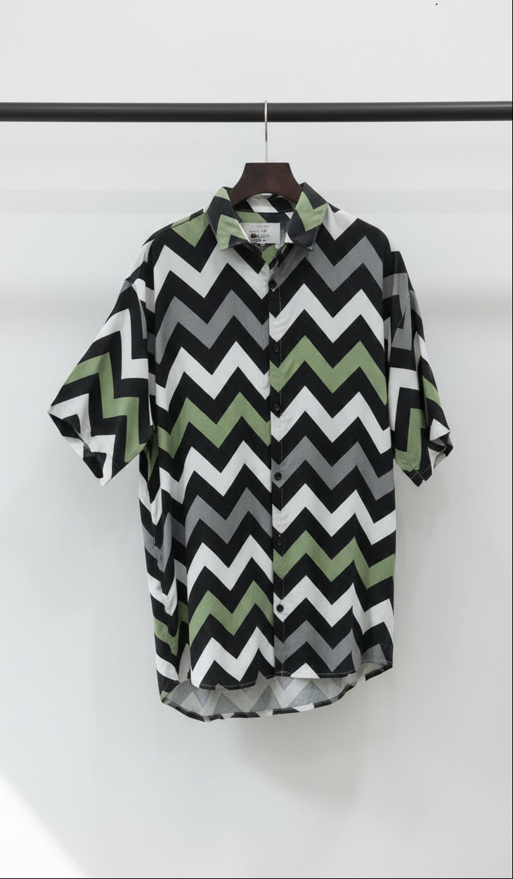 Men's MK STYLE Chevron Pattern Short Sleeve Shirt