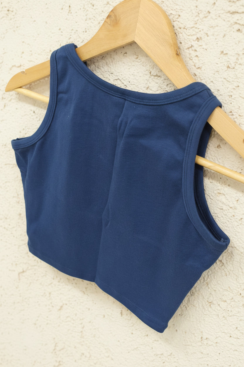 L.L.EAGLE Navy Blue Cropped Tank Top with Teddy Bear Graphic