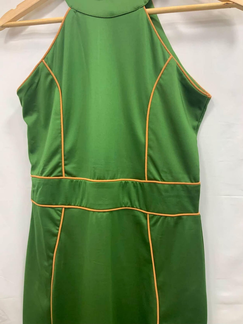 Green Halterneck Bodycon Long Dress with Contrast Piping