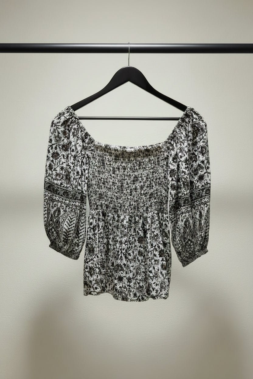 Angie Women's Floral Print Rayon Smocked Peasant Top