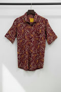 Grassland Men's Maroon Paisley Print Short Sleeve Casual Shirt
