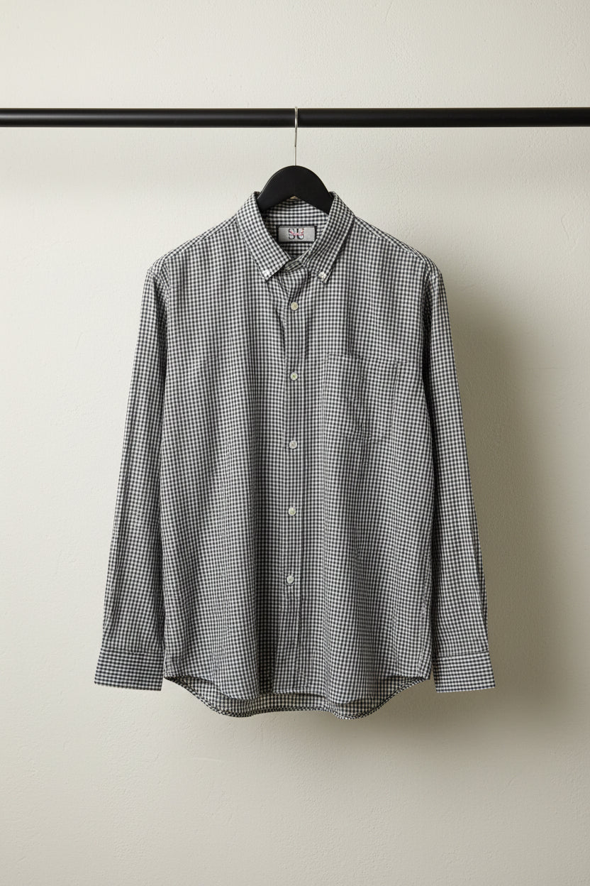 SU YOLO Men's Black & White Checkered Long Sleeve Button-Down Shirt