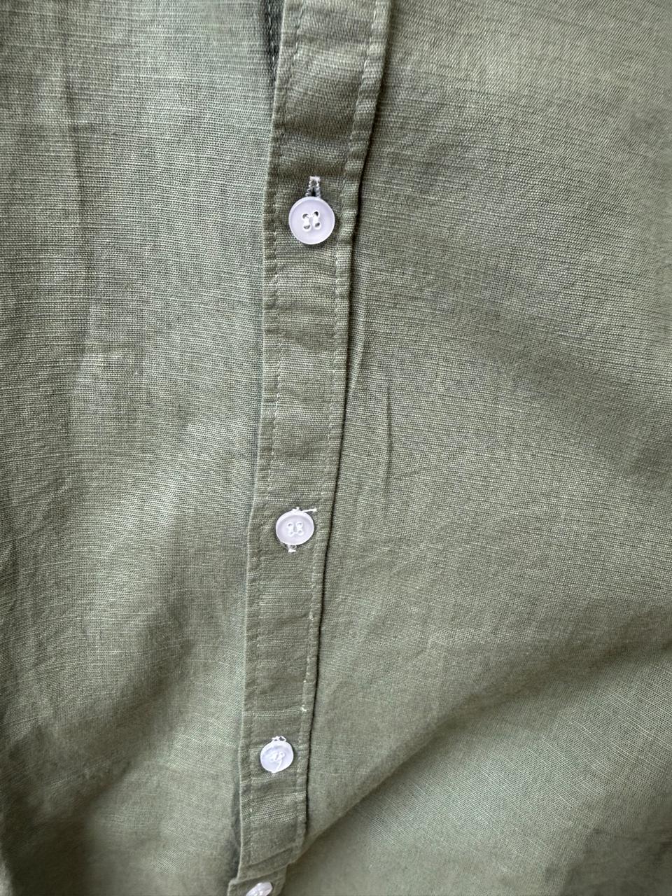H&M Men's Olive Green Band Collar Long Sleeve Shirt