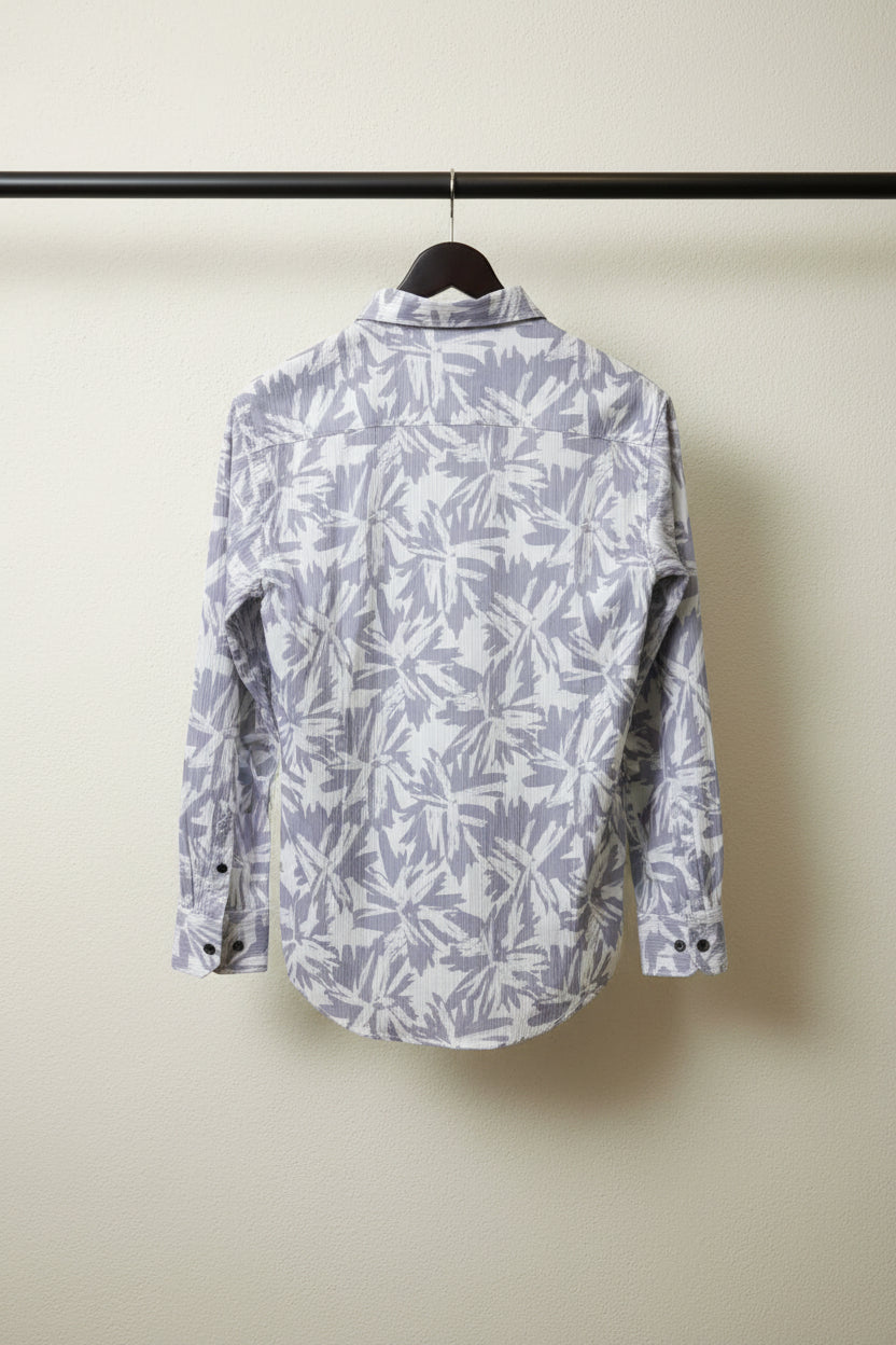 ZOOM LINE Men's White & Grey Printed Long Sleeve Casual Shirt