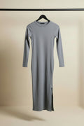 ATTIRHUB Women's Grey Ribbed Long Sleeve Bodycon Long Dress
