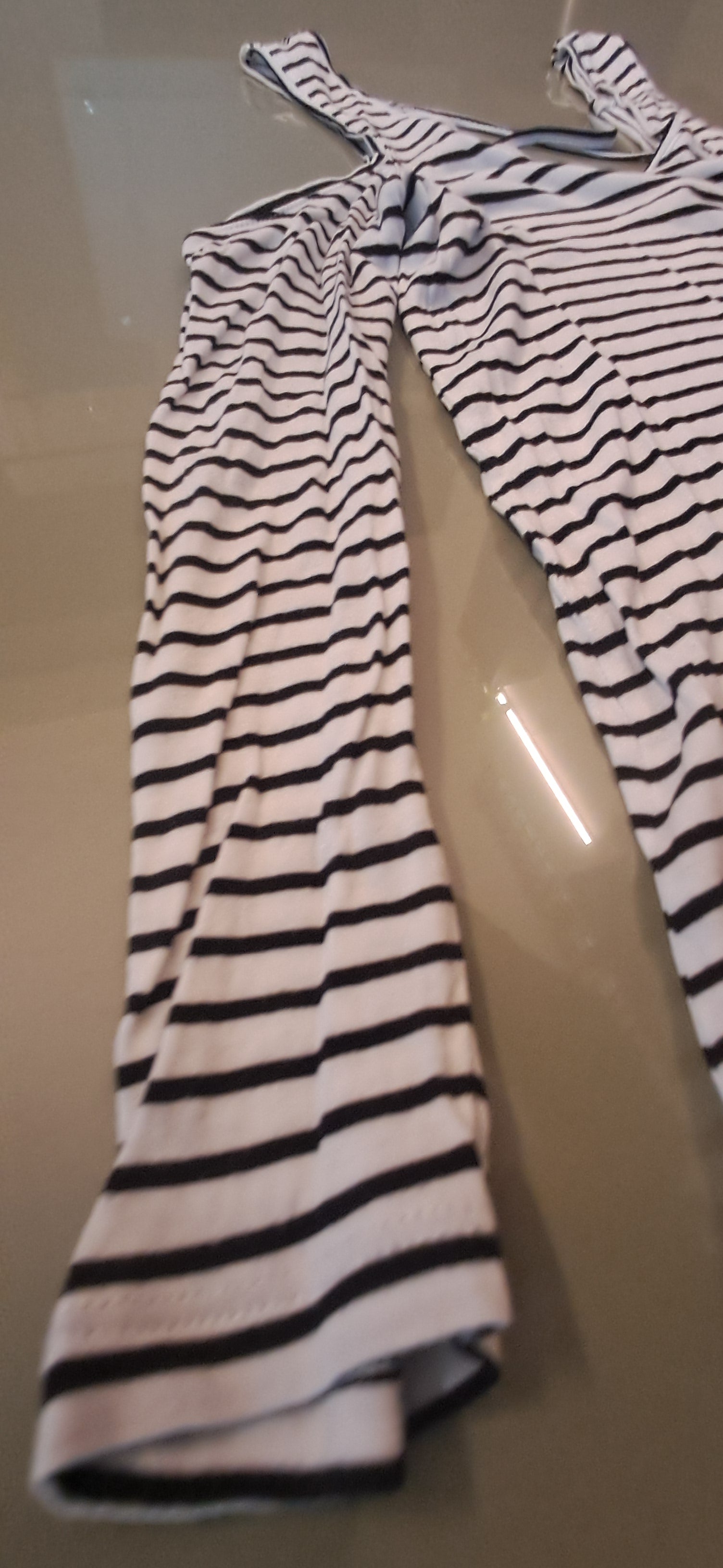 Women's Black and White Striped Cold Shoulder Top by NUON
