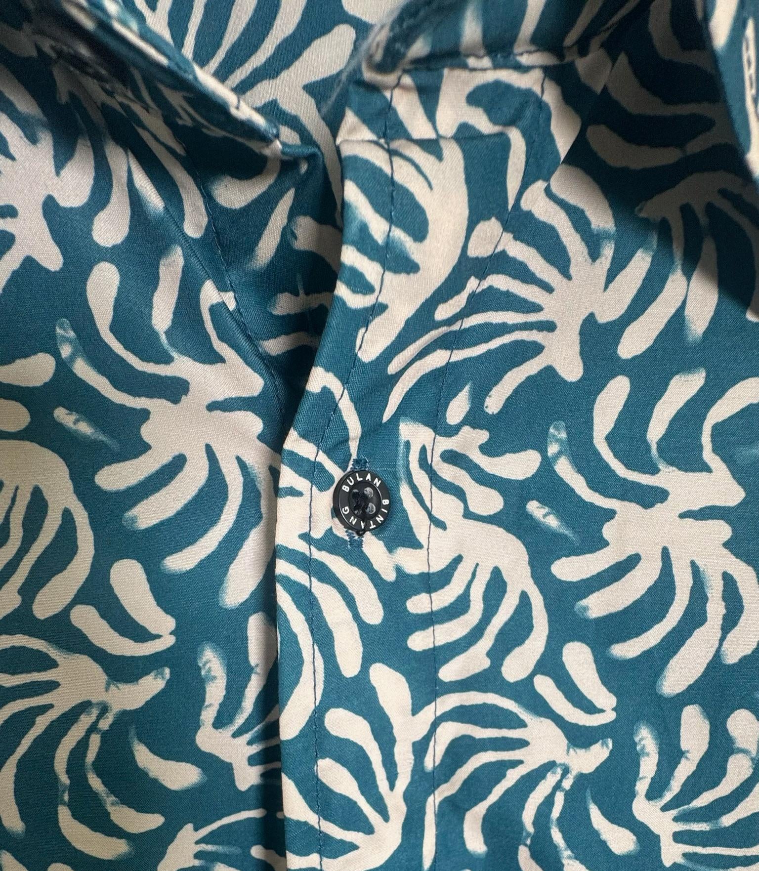 ONNY Men's Teal & White Leaf Print Short Sleeve Casual Shirt