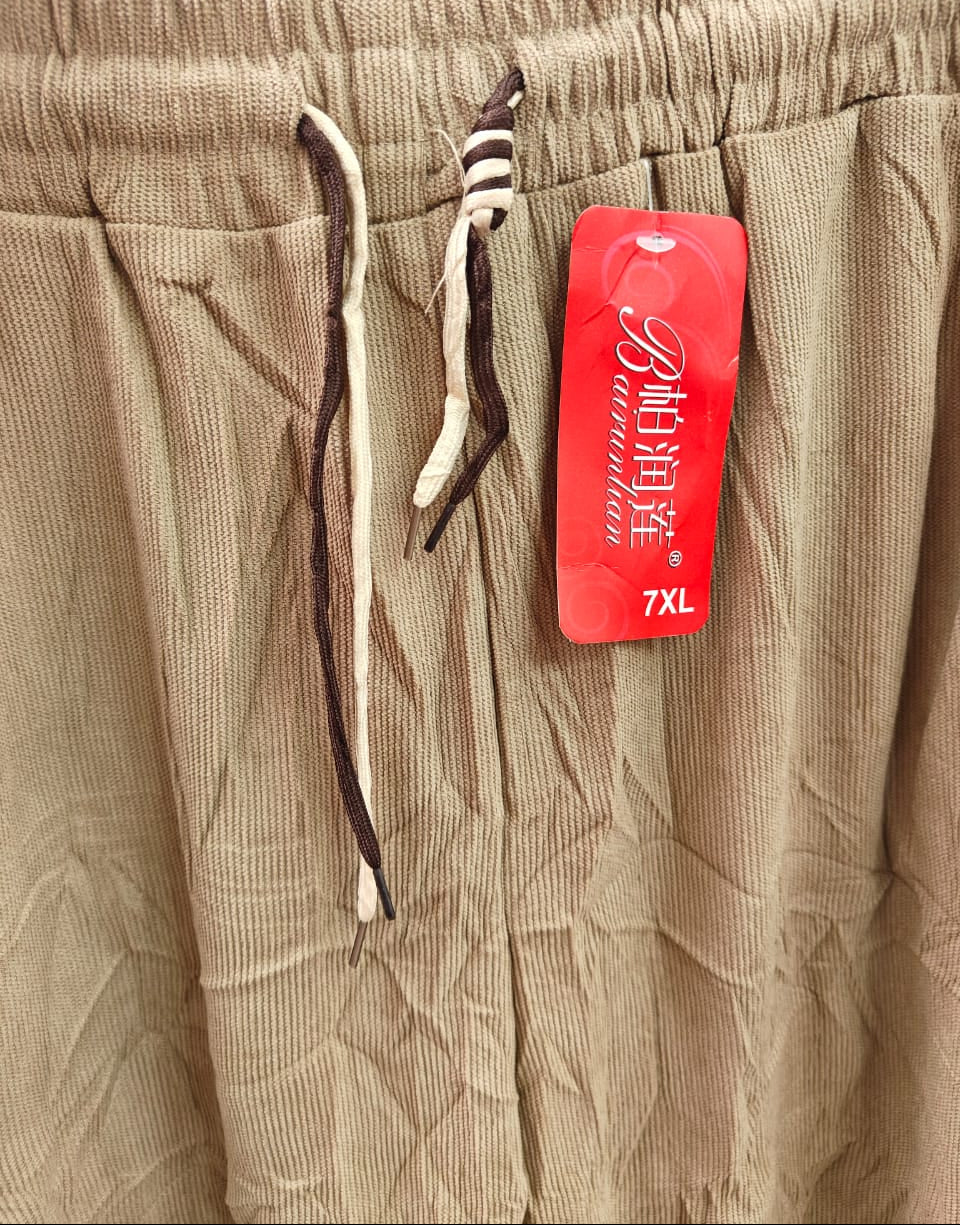 Women's Beige Corduroy Wide Leg Pants with Drawstring Waist