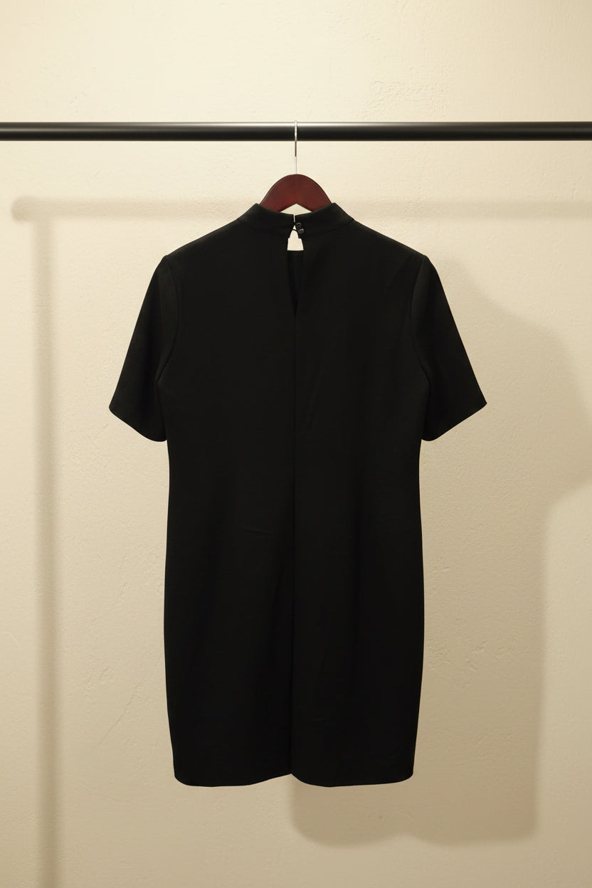 Black High-Neck Short Sleeve Tunic Dress with Pockets
