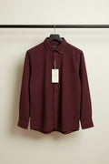 INGLISH Men's Maroon Corduroy Long Sleeve Button-Down Shirt