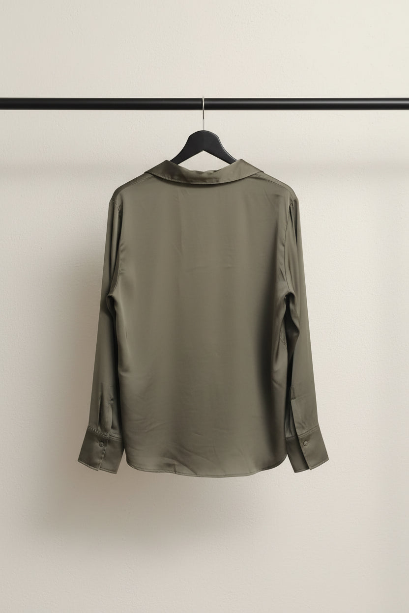 H&M Women's Olive Green Long Sleeve Button-Up Blouse
