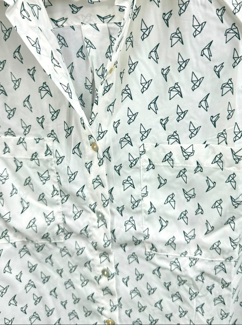 HOME TRAP White Bird Print Long Sleeve Shirt