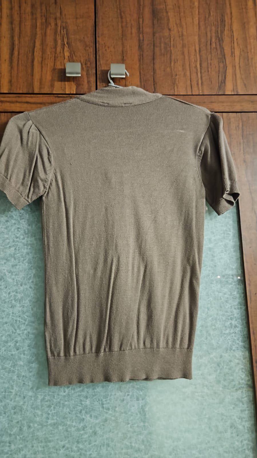 Women's SHUBHIKA Brown Knit Tie-Neck Short Sleeve Top
