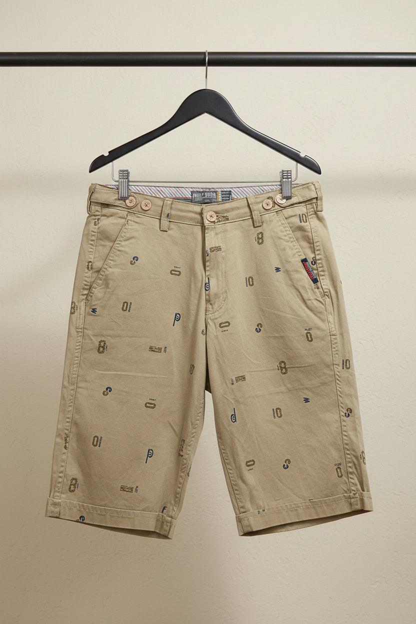 Wolf Rider Men's Khaki Printed Cotton Shorts