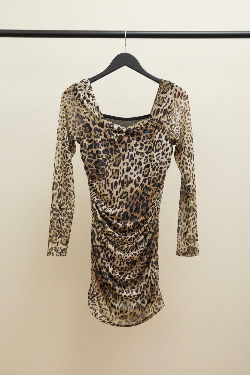 Women's Leopard Print Ruched Bodycon Mini Dress