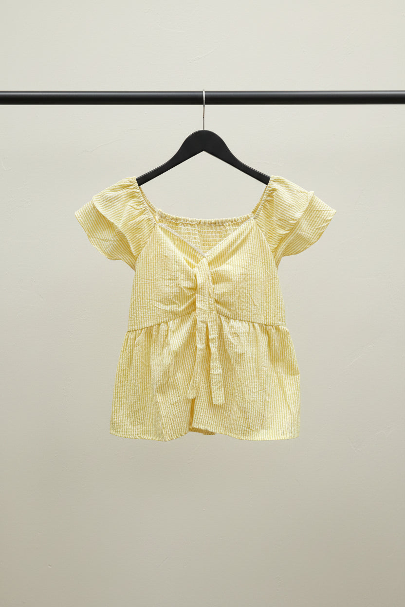 Women's Yellow & White Striped Off-Shoulder Peplum Top