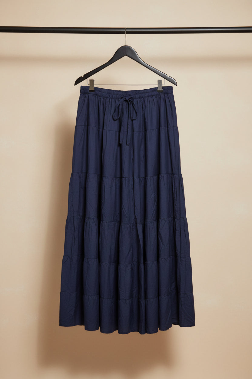 Women's Navy Blue Tiered Maxi Skirt