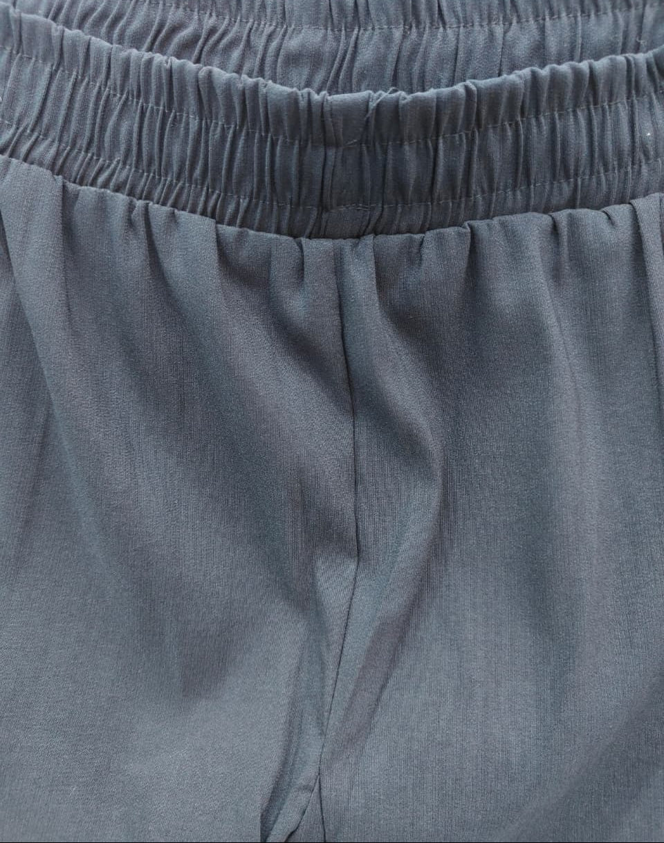 Women's Dark Grey Elastic Waist Relaxed Fit Trousers