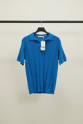 Zara Blue Knitted Polo Shirt with Openwork Details