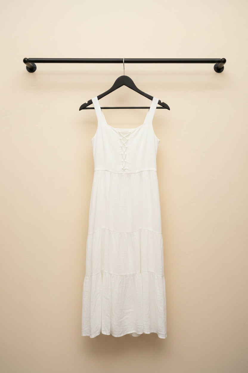 White Sleeveless Fit and Flare Mini Dress with Lace-Up Back
