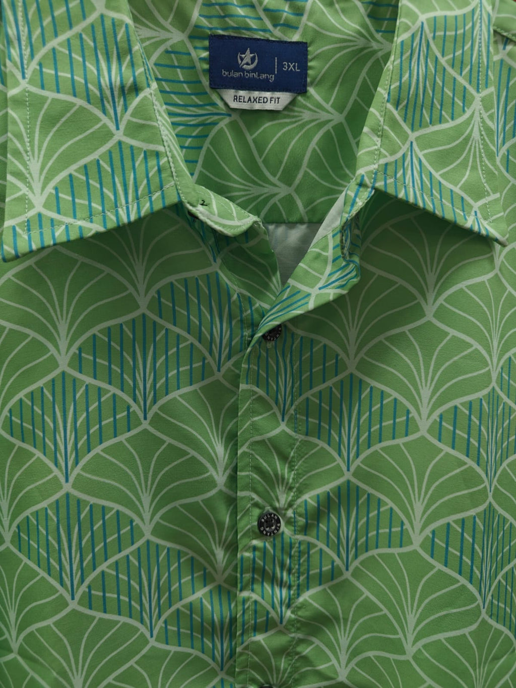 Bulan Bintang Men's Green Patterned Relaxed Fit Short Sleeve Shirt